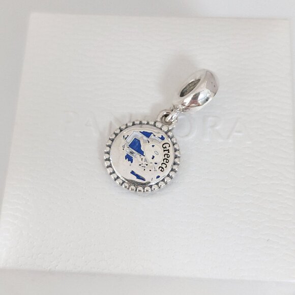 Pandora Greece Flag Map Exclusive Travel Dangle Charm S925 Silver with box - Picture 6 of 8